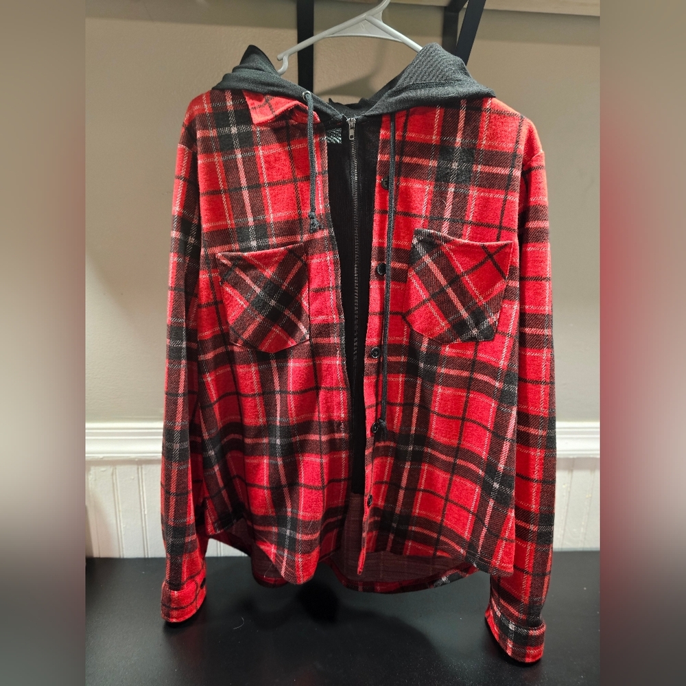 Red Flannel Zip Up Hoodie